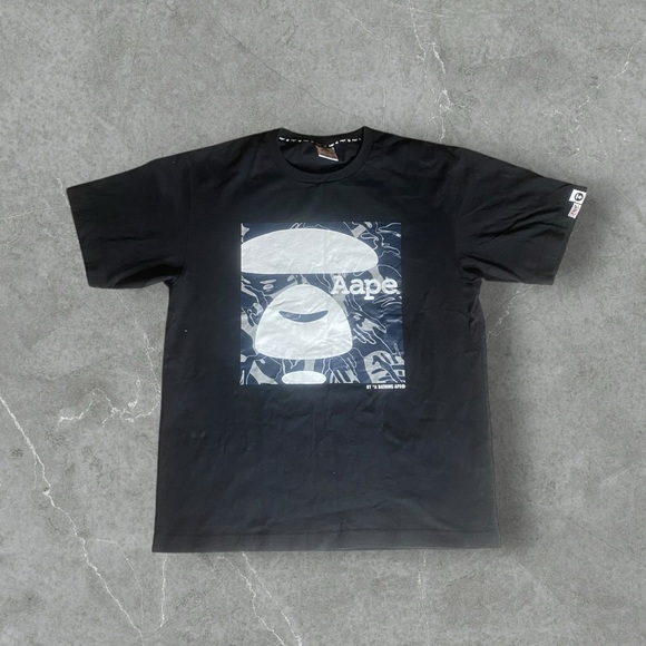 Aape By A Bathing Ape Shirt Mens XL Black Baby‎ Milo Camo Short Sleeve Graphic - Picture 1 of 9